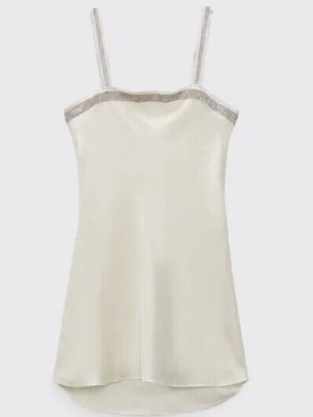 Zara, barely worn, XS, mini, SATIN EFFECT JEWEL DRESS, Oyster White